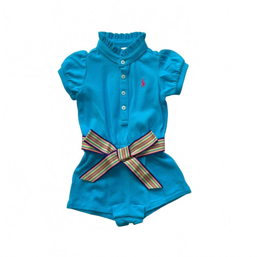 NEW RALPH LAUREN girl's mesh polo one piece romper in turquoise